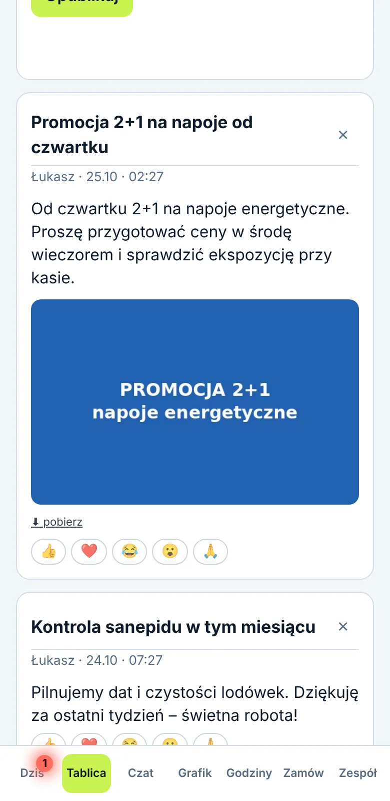 Widok tablicy ogłoszeń w Rotivo