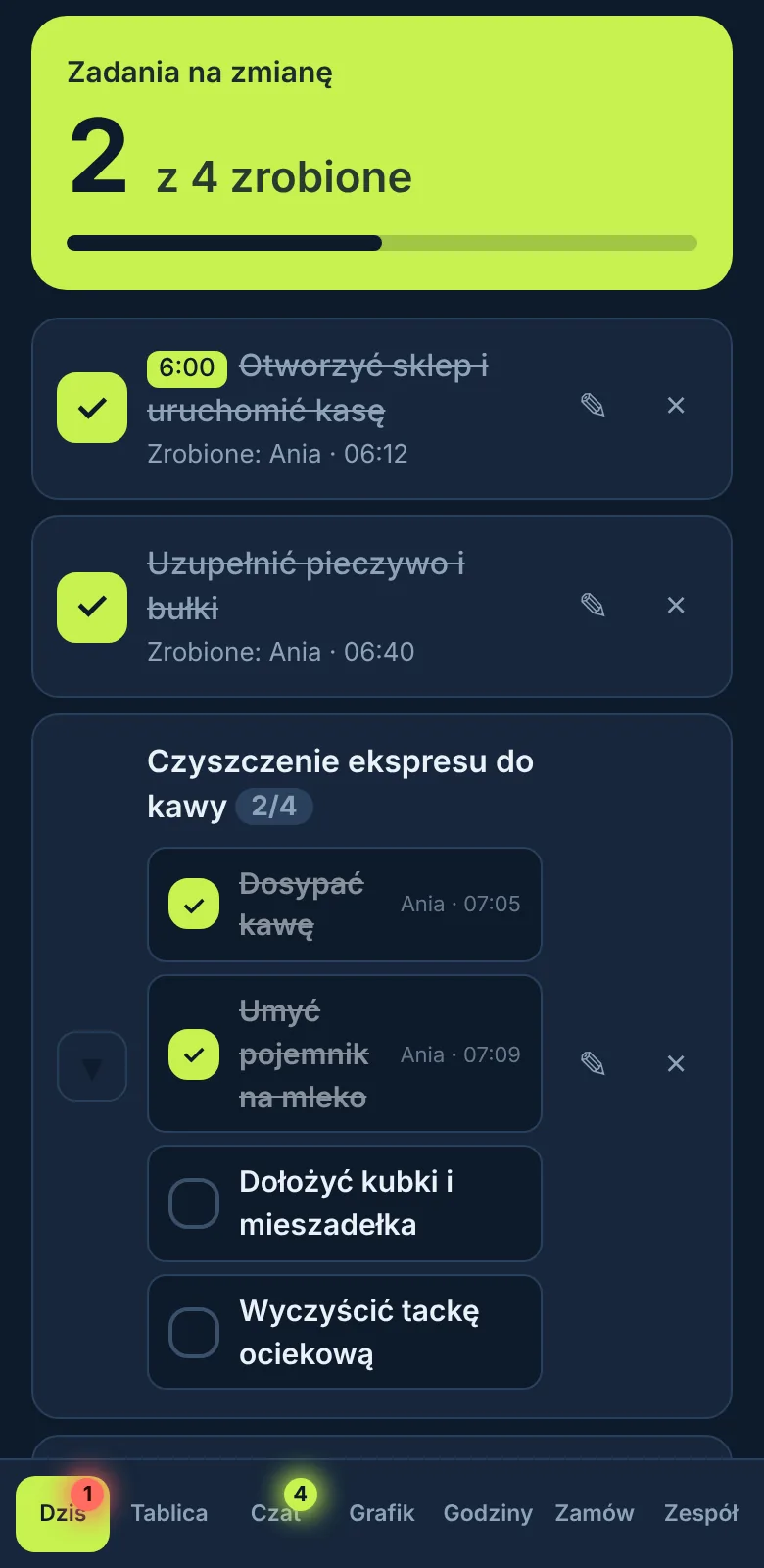 Widok listy zadań w Rotivo